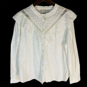 Ann Taylor Loft sz L White Ruffled Blouse